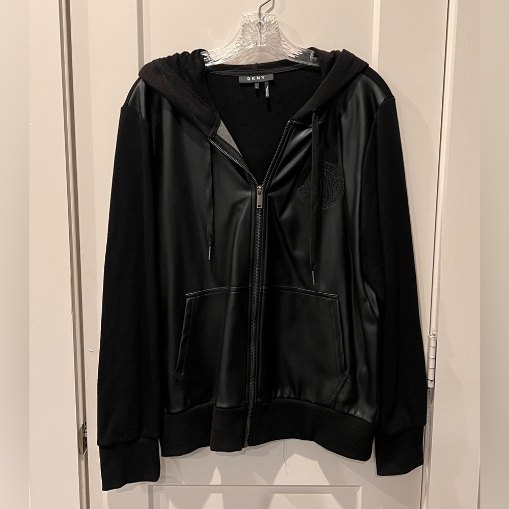 DKNY Black Zip-Up Hoodie with Pockets